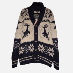 Lorenzo Magni Reindeer Snowflake Cardigan Wool Blend Sweater